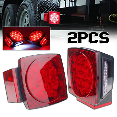 #ad Pair LED Square Lights Trailer Under 80quot; Tail Brake Boat Stud Mount Stop Light $19.90
