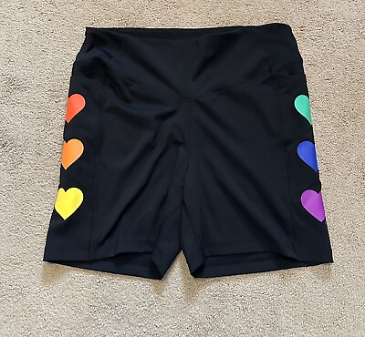 #ad Victoria’s Secret Pink Black Rainbow Hearts Ultimate Bike Shorts XL $49.00