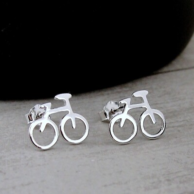 Bicycle Post Earrings 925 Sterling Silver Cyclist Biker Ear Studs $13.95