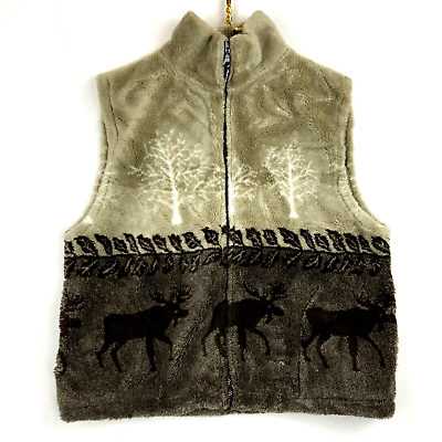 #ad Vintage Black Mountain Full Zip Fleece Sweater Vest Size Large Brown $33.99