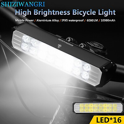 #ad 10000mAh Bicycle Headlight 6000LM 16*LED Bike Light Front Rechargeable For MTB $49.84