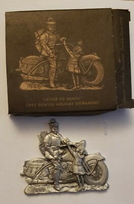 #ad New 1997 Pewter Holiday Ornament quot;Letter To Santaquot; US Mail Harley Bike $19.99