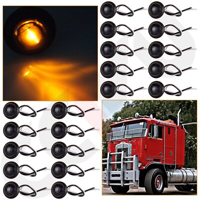 #ad 3 4quot; yellow Mini Round LED Light Clearance Side Marker Truck Trailer Jeep 20pcs $18.02