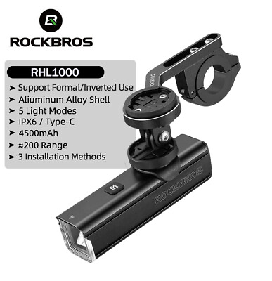 #ad ROCKBROS Bike Headlight Super Brightness Front Light USB Charging 4500mah IPX6 $18.59