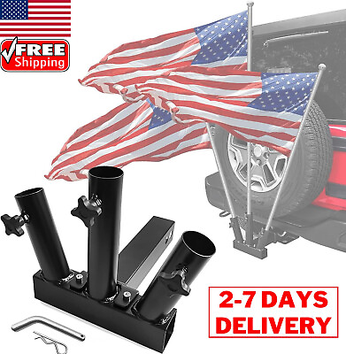 #ad Hitch Mount 3 Flag Pole Holder for 2quot; Inch Trailer Hitch Receiver Jeep Truck SUV $29.99