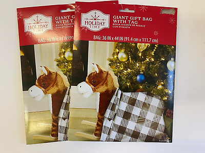 #ad Set of 2 Holiday xmas giant bike Gift Bags 36quot; x 44quot; wrapping buffalo plaid $8.99