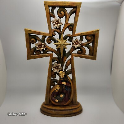 Nativity Holy Family Decorative Cross Carve Out Indoor Stand Up Home Decor 12quot; $24.95