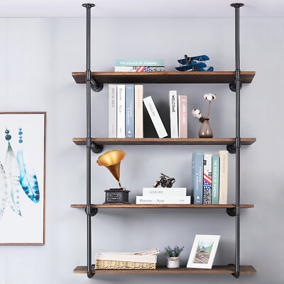 #ad 4 Tier Industrial Wall Mount DIY Pipe Shelf Bookshelf Storage Shelf Hung Bracket $38.99