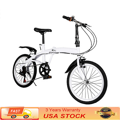 #ad White Folding Bike Foldable City Bike for Adult 20quot; Commute Bicycle 6Speed Gears $166.26