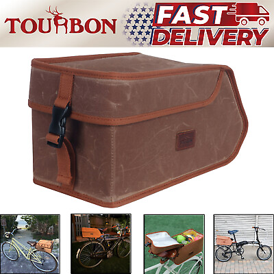 #ad Tourbon Wax Canvas Bicycle Cooler Bag Bike Trunk Rear Rack Insulated Lunch Carry $40.49