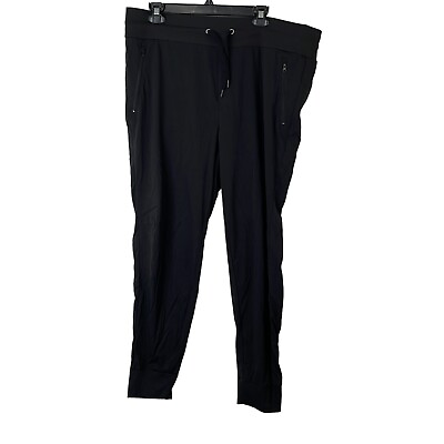 #ad Woven Trek Women Black Stretch Drawstring Zipper Pockets Jogger Pants Size 2XL $15.19