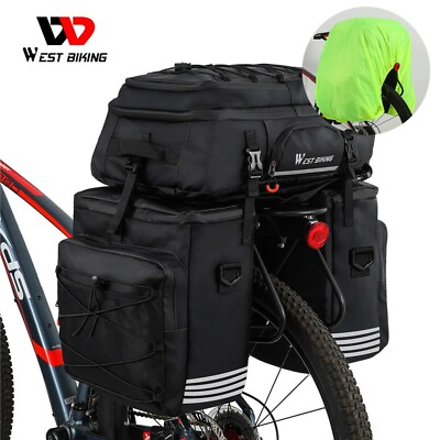#ad WEST BIKING 3 in 1 Bicycle Trunk Bag Waterproof Bike Pannier Rack Pack Bag 48L $67.48