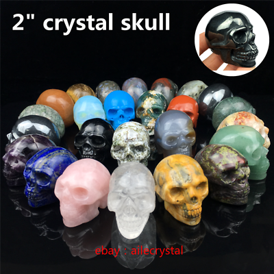 #ad ×1 1.8quot; Hand carved Skull Natural Quartz Crystal Skull Reiki Healing 18Kinds $11.06