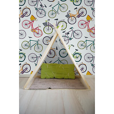 #ad City bikes Non woven wallpaper colorful red green wall mural wall decor $14.95