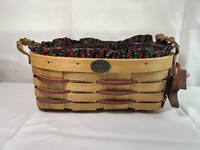 #ad Peterboro 12x8quot; Basket BRAIDED leather handles Liner Protector Peppers Medallion $29.99