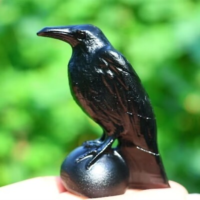#ad Black Obsidian Crystal Carving Crow Skull Animal Statute Crystal Collection Gift $19.50