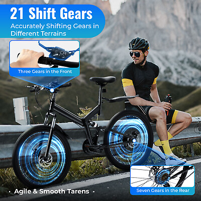 #ad #ad 26in 21 Speed Mountain Bike Folding MTB Bicycle Full Suspension Dual Disc Brake $192.00