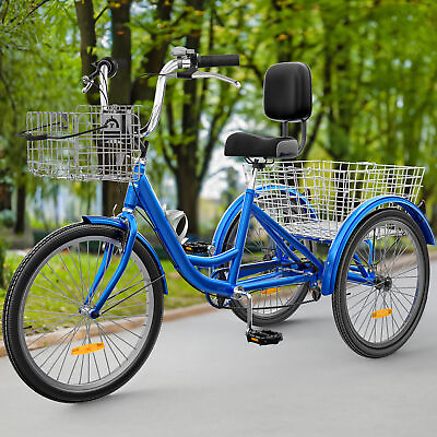 #ad TAUS Adult Tricycle Trike 26quot; 3 Wheel 7 Speed Blue Bikes w Removable Basket $219.85