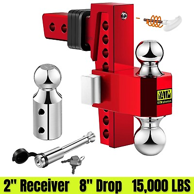 #ad 8quot; Adjustable Drop Hitch 2quot; Receiver Trailer Hitch for Truck ANTI RATTLE RED $172.99