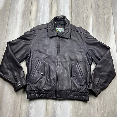 #ad Members Only Jacket Mens Size 42 Brown Leather Full Zip Motorcycle Men Vintage * $39.07