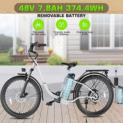 500W 48V Cruiser E Bike 26quot; Electric Bike Low step Thru Bicycle UP to 50miles A $578.99