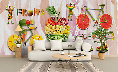 #ad 3D Fruit Bike Wallpaper Wall Mural Removable Self adhesive Sticker 491 AU $299.99