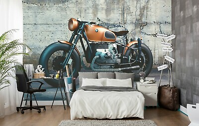 #ad 3D Brown Motorcycle ZHU2188 Wallpaper Wall Mural Removable Self adhesive Zoe $39.99