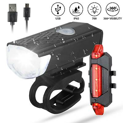 #ad Bright Rechargeable Mountain Bike Lights Bicycle Torch Front amp; Rear Lamp Set $6.99