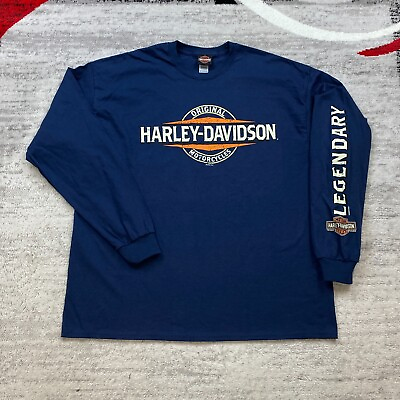 #ad #ad Harley Davidson Shirt 2XL XXL Blue Daytona Beach Florida Bike HD USA Long Sleeve $30.77