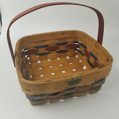 #ad #ad Peterboro Basket Company Napkin Basket with Handle Blue and Red Weave USA $27.97