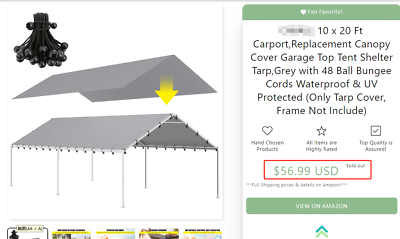 #ad 10 x 20 Ft CarportReplacement Canopy Cover Garage Top Tent Shelter TarpGrey wi $34.99