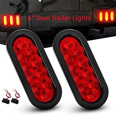 #ad 2pcs 6quot; Oval Trailer Lights Red 10 LED Stop Turn Tail Truck lamp Sealed Grommet $17.09