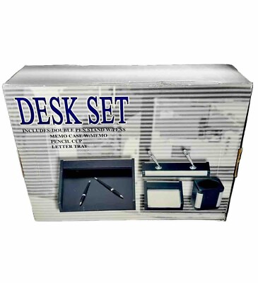 #ad Vintage Desk Set Desk Top Accessories Set Color Black Pens amp; Writing Kit NEW NOS $14.99