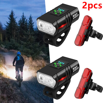 #ad Mountain Bike Lights USB Rechargeable Bicycle T6 LED Torch Front Rear Lamp Set $14.99