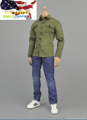 #ad #ad 1 6 green long sleeve men shirt blue Jeans for 12quot; figure hot toys v#x27;US SELLERv#x27; $19.27