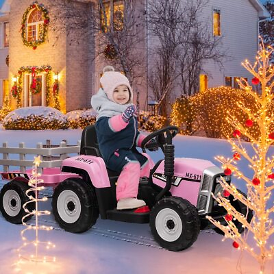#ad #ad 12V Ride on Car for Kids Tractor Trailer ToysRemote ControlMusic Pink $159.98
