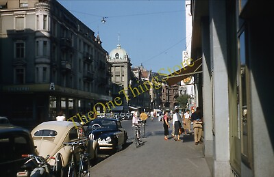 #ad Zurich Switzerland Street Scene View 1950s 35mm Slide Kodachrome Cars Bicycles $14.99