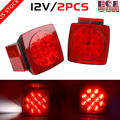 #ad #ad Rear LED Submersible Square Trailer Tail Lights Kit Boat Truck Waterproof 12V $18.95