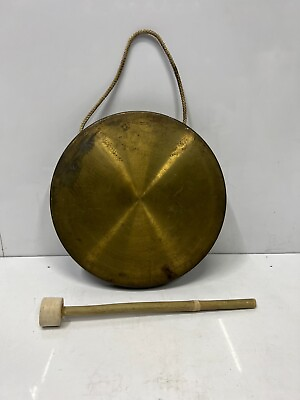 #ad traditional Old Vintage Round PlateBrass Metal Original Gong Bell With Mallet $272.60
