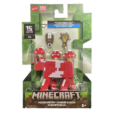 #ad Mattel Minecraft Action Figure MOOSHROOM Includes Shears amp; Wheat HTL83 New $18.89