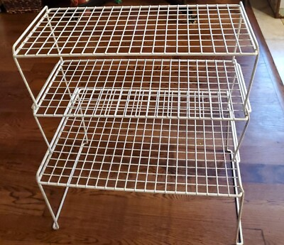 #ad Vintage Rack 3 Tier Plastic Coated Wire White. Shoes pantry bathroom $65.00