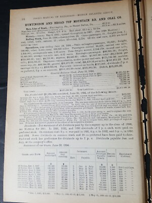 #ad 1895 train report HUNTINGTON amp; BROAD TOP MOUNTAIN RAILROAD COAL CO Mt Dallas PA $8.95