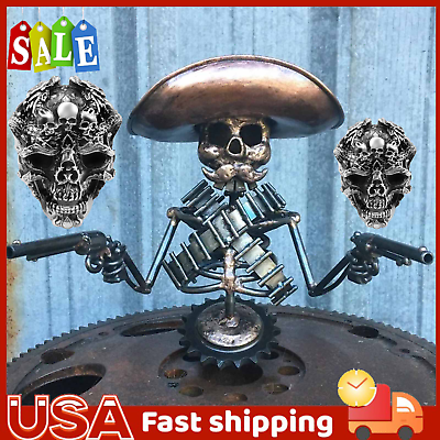 #ad Scary Cowboy Skull Gunslinger Hood Ornament Sculpture Car Logo Retro Hood Decor $5.01