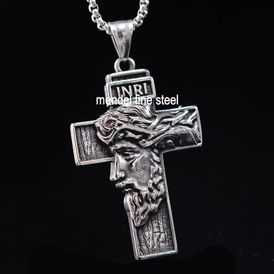 #ad MENDEL Cool Boys Mens Stainless Steel Cross Pendant Necklace For Men Women Chain $11.99