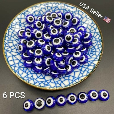 #ad 6Pcs 8mm Oval Beads Evil Eye Resin Spacer Beads for Jewelry Making DIY Bracelet $2.99