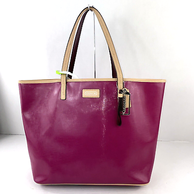 #ad Coach Park Metro Tote Bag Pink Magenta Saffiano Leather Tan Large B3N $79.99
