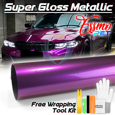 #ad ESSMO PET Super Gloss Metallic Magenta Purple Car Vinyl Wrap Decal Like Paint $21.58