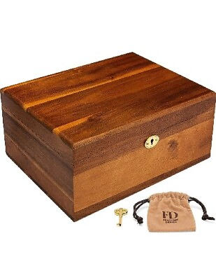 #ad Wooden Storage Box with Hinged Lid and Locking Key Large Premium w small Dents $31.50