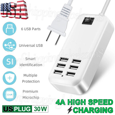 #ad 6 Port USB Hub Fast Wall Charger Station Multi Function Desktop AC Power Adapter $7.99