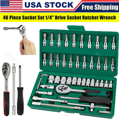 #ad 46 Pcs Socket Wrench Set 1 4quot; Drive Ratchet Metric Kit Garage Car Repair Tool US $14.99